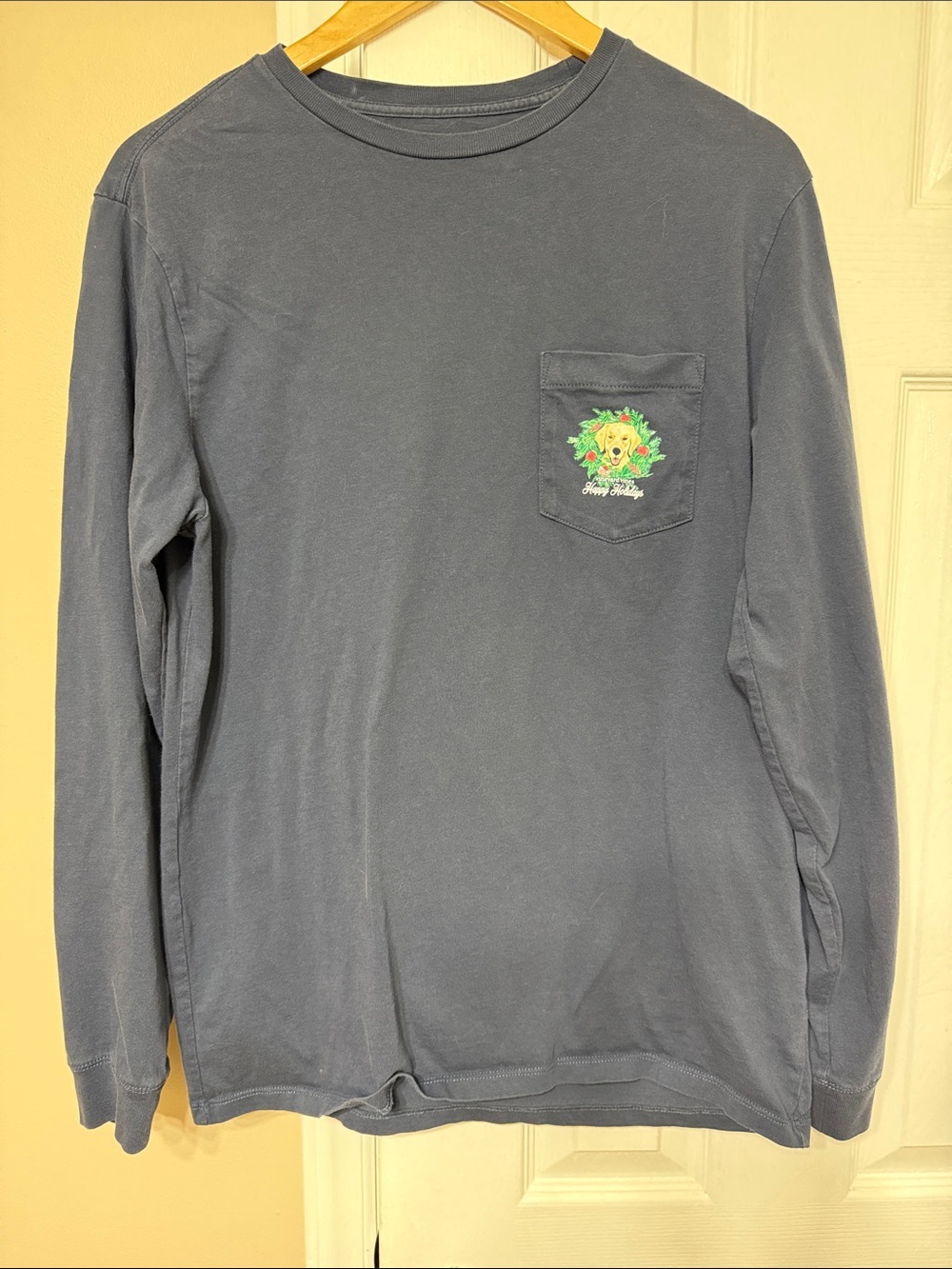 Vineyard Vines Navy Long Sleeve Pocket Tee with Colorful Logo